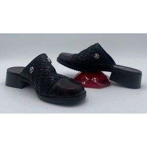 BRIGHTON Woven Dark Chocolate Brown Croc Leather Heeled Loafers 7.5 N Narrow